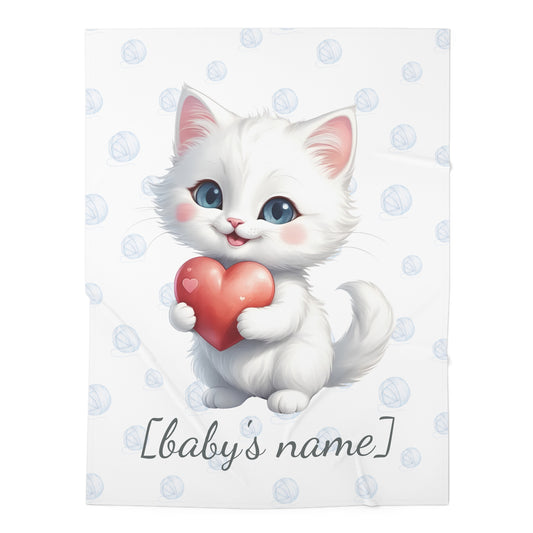 Luna the Whiten Kitten - Personalized Baby Swaddle Blanket